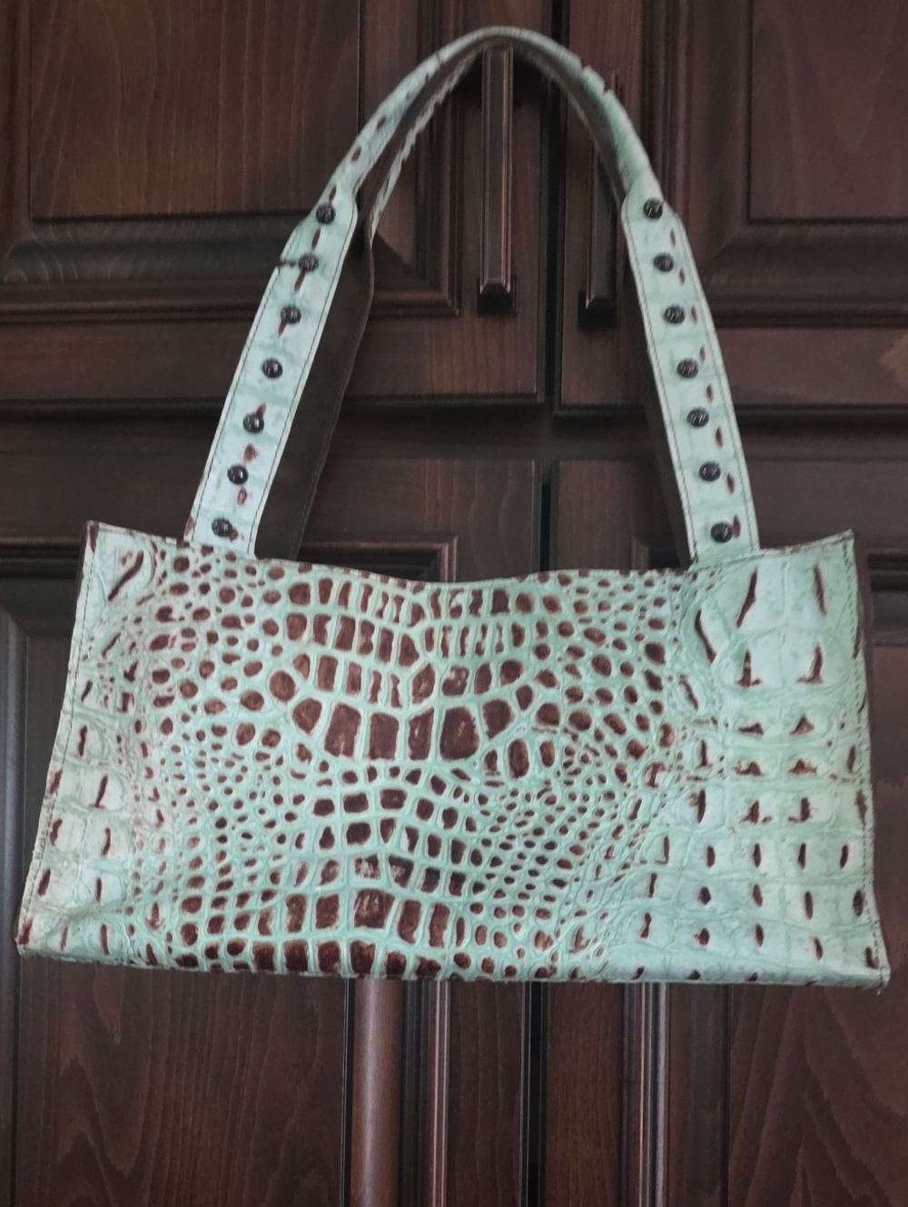 Mint Green Croc-Embossed Studded Shoulder Bag - Picture 2 of 4